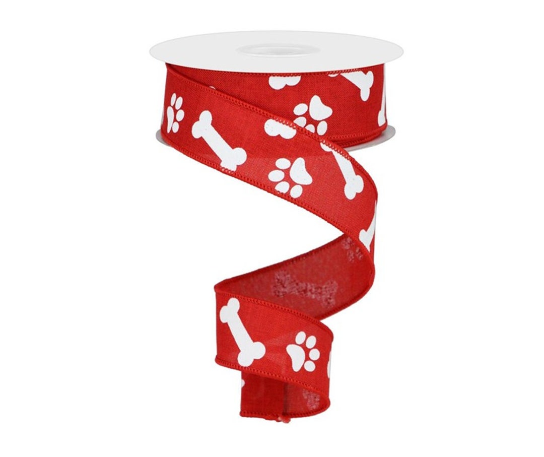1.5in Paw Print Royal Ribbon: Red & White 10 Yards - Etsy