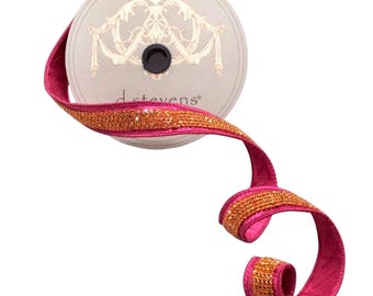 1in Metallic Dupion Duchess Jewel Ribbon: Hot Pink/Orange (5 Yards)