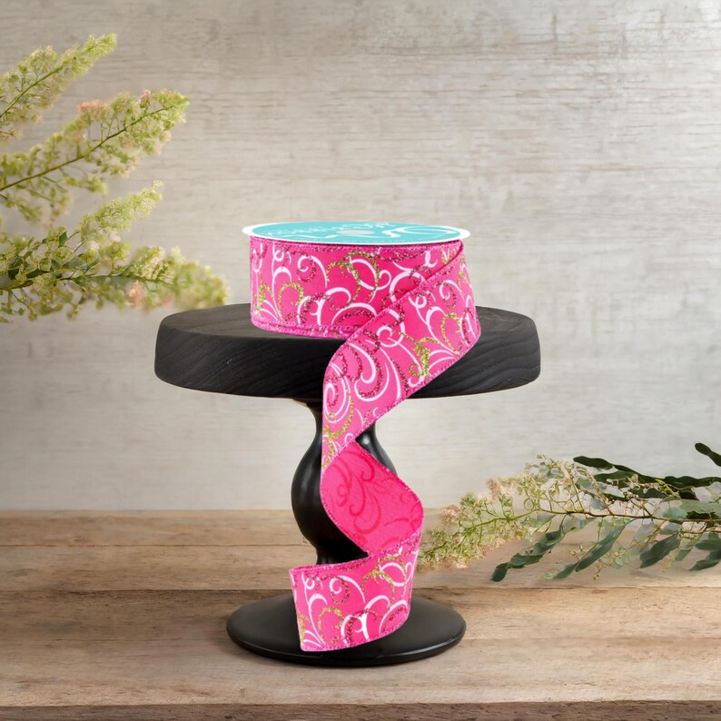 Pink Swirl Ribbons 1.5in Multi Swirls Glitter Ribbon: Hot Pink/lime/white (10 Yard) - Etsy