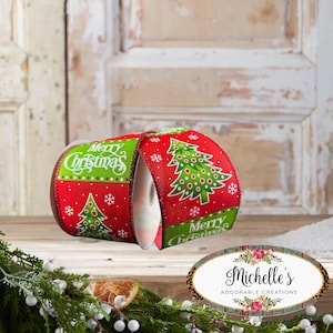 2.5in Whimsy Merry Christmas Ribbon: Red (10 Yards)