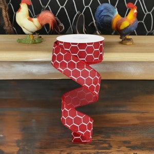 1.5in Chicken Wire Ribbon: Red Cranberry & White 10 Yards image 4