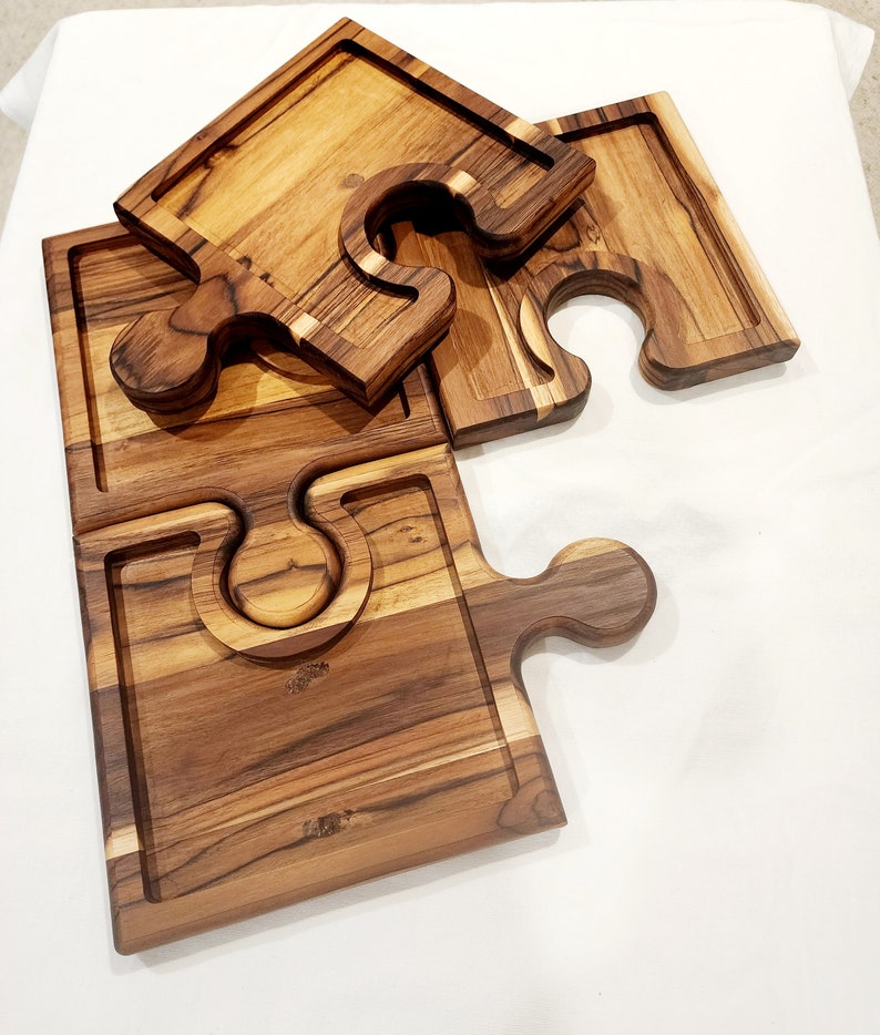 Interlocking Teak Wooden Puzzle Charcuterie Serving Tray / Etsy
