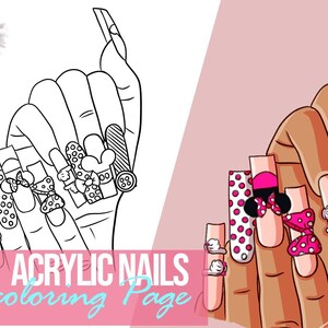 Adult Coloring Page Instant Download Black Girl Acrylic Nails Digital Download Printable Coloring Sheets