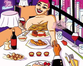 Impresión artística romántica de pareja negra: elegante arte mural para cena romántica