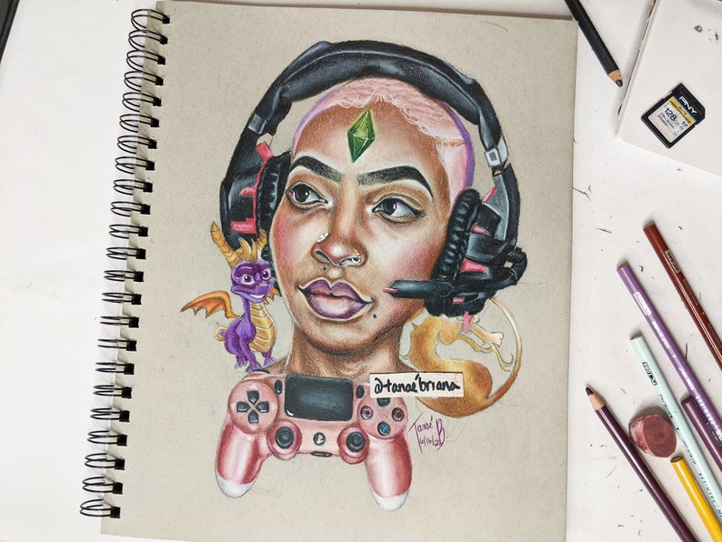 Gamer Girl Color Pencil Drawing: Original Illustration - Etsy