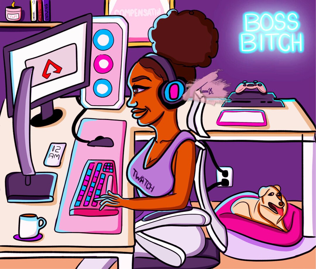 Black Girl Gamers, Game Room Wall Art, Black Gamer Art Print, Twitch