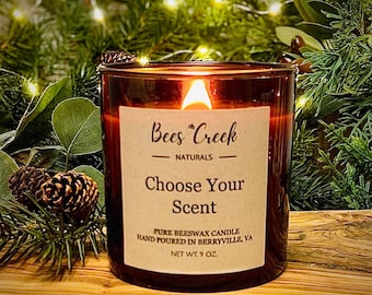 Pure Beeswax Candle, Wood Wick, Essential Oils, Handmade, Fall Candle, Christmas Gift