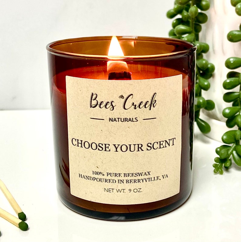 Pure Beeswax Candle Wooden Wick, Choose your Scent, Custom Candle, Toxin Free, New Fragrances