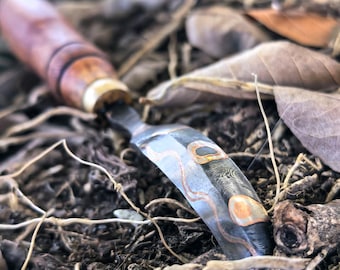 Spoon Knife "Monadnock Hook" Australian burl - Copper Damascus Limited Edition
