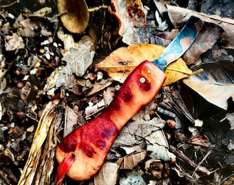 Mini Spoon Knife "Monadnock Hook" Red Mallee burl - Copper Damascus Limited Edition