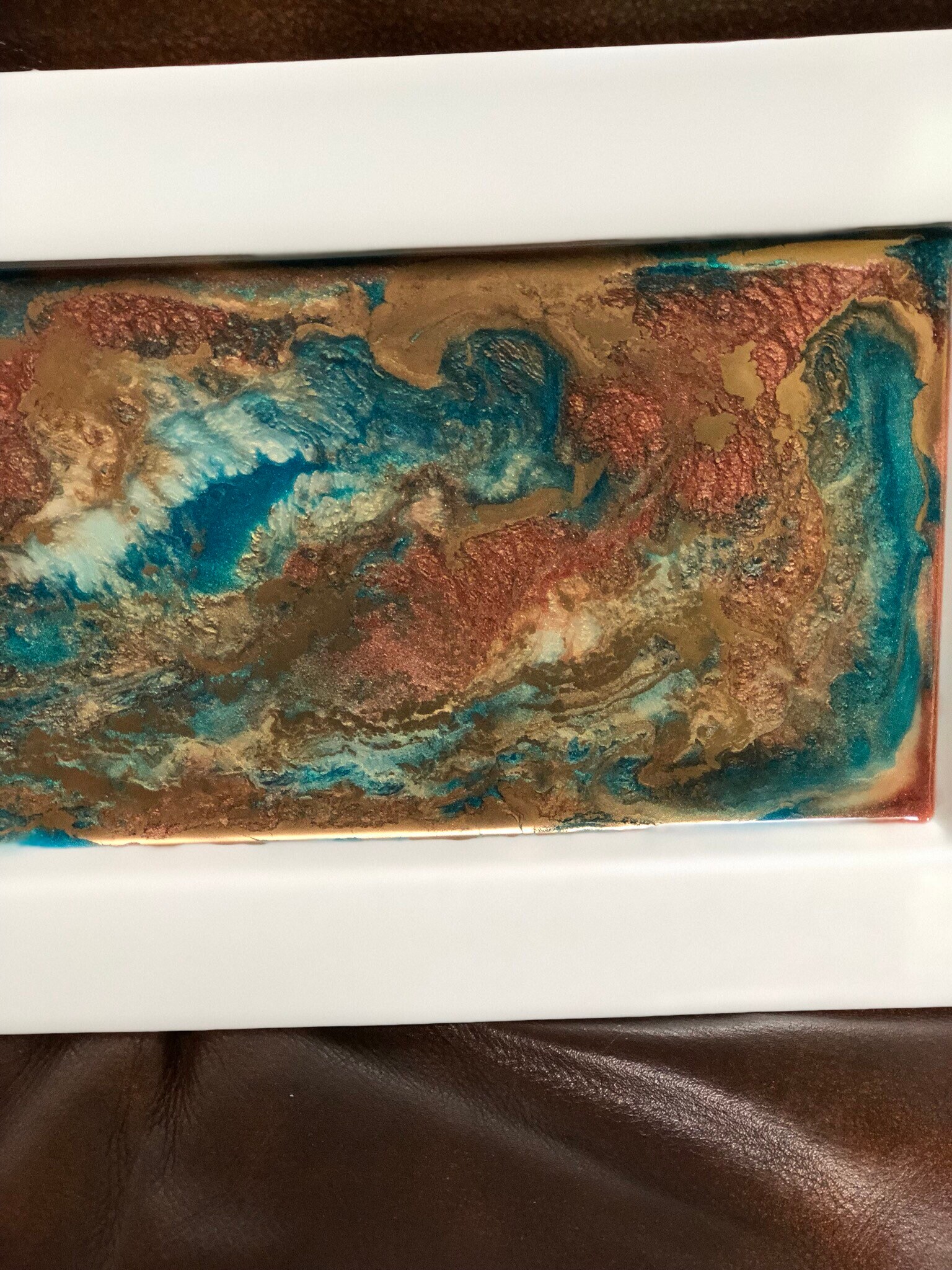 Handpainted Resin Art Serving Tray. Food grade safe resin. 14 x 8