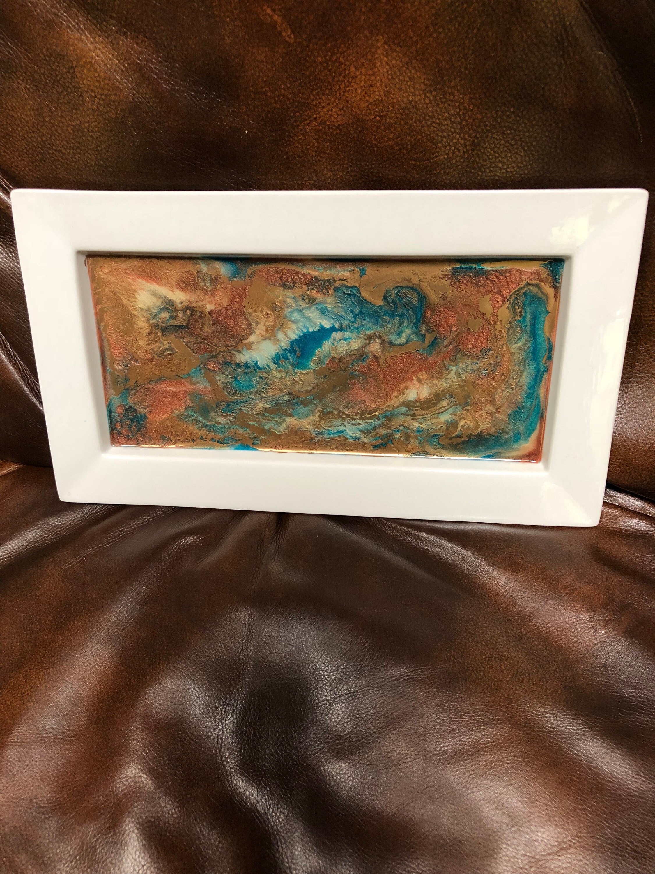Handpainted Resin Art Serving Tray. Food grade safe resin. 14 x 8