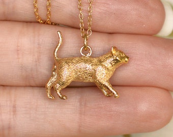 Handmade Gold/Silver Cat Pendant and Chain