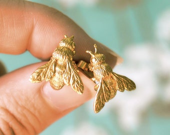 Handmade Gold-Plated / Silver Honey Bee Stud Earrings