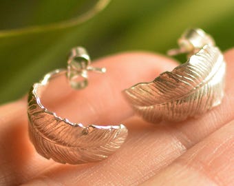 Banana Leaf Hoop Stud Earrings - Handmade in Gold-Plated / Silver