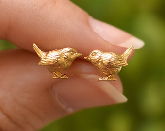 Handmade Gold/Silver Wren Stud Earrings