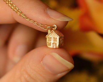 Handmade Gold/Silver Littlest Cottage Pendant and Chain