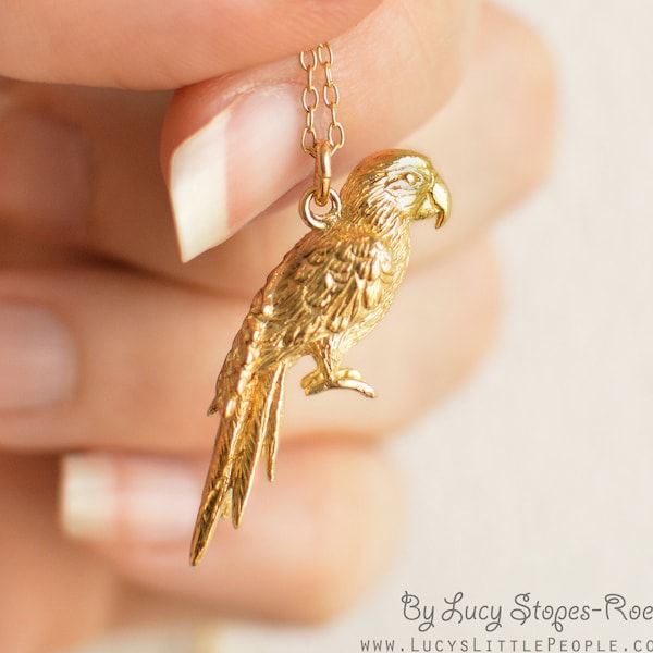 Handmade Gold/Silver Macaw Parrot Pendant and Chain