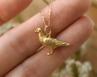 Handmade Gold-Plated/Silver/Solid 9ct Gold Pigeon Pendant