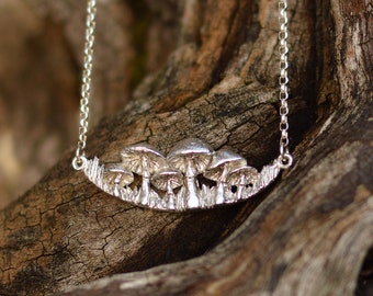 Handmade Silver/Gold Mushroom Patch Necklace