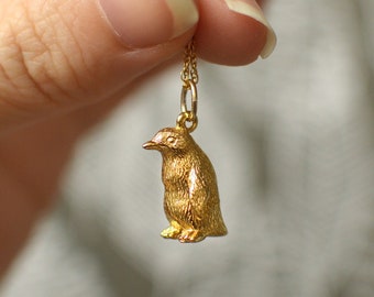 Handmade Gold/Solid 9ct Gold/Silver Gentoo Penguin Pendant and Chain