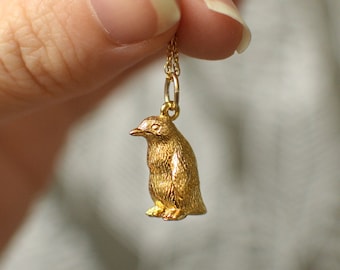 Handmade Gold/Solid 9ct Gold/Silver Gentoo Penguin Pendant and Chain