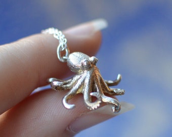 Handmade Silver/Gold Plated/Solid Gold Octopus Pendant and Chain