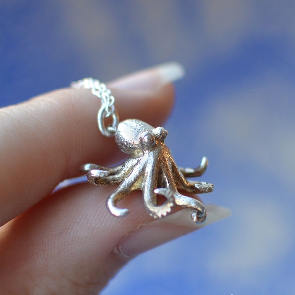 Handmade Silver/Gold Plated/Solid Gold Octopus Pendant and Chain