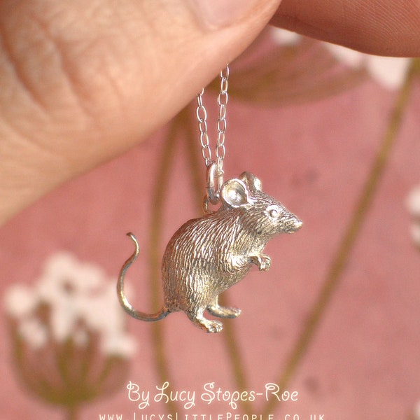 Handmade  Silver/Gold Mouse Pendant and Chain