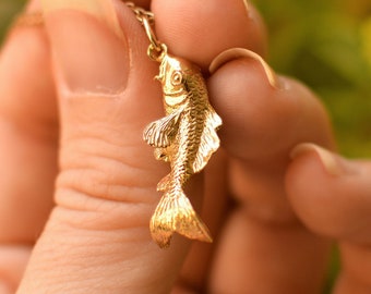Koi Carp Pendant and Chain - Handmade Gold/Silver