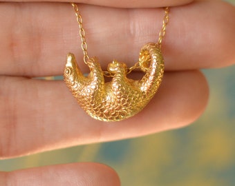 Pangolin Pendant and Chain - Handmade in Gold/Silver