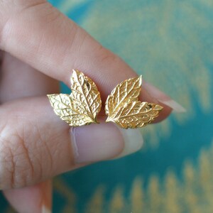 Handmade Gold-Plated / Silver Mint Leaf Stud Earrings