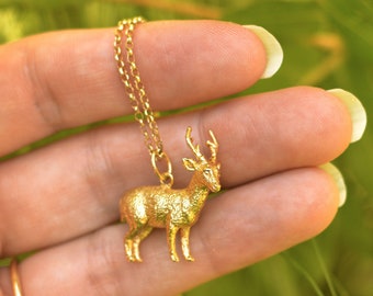 Handmade Gold/Silver Deer Pendant and Chain