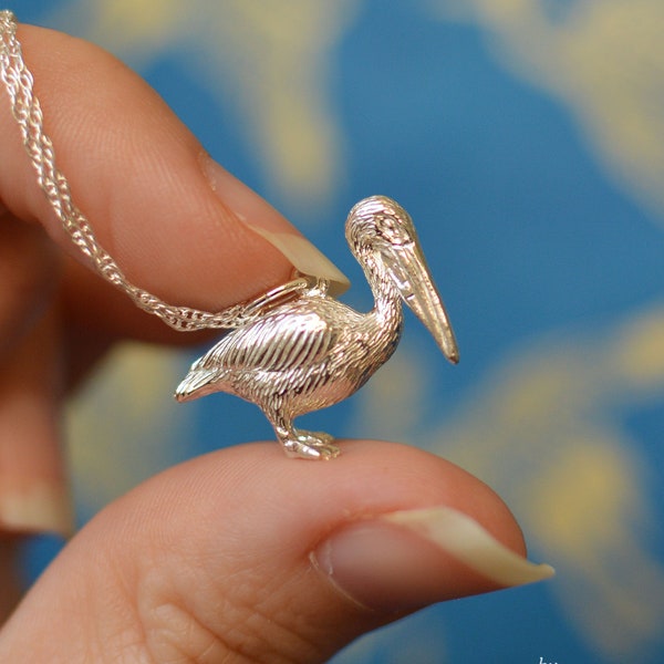 Handmade Silver/Gold Pelican Pendant and Chain