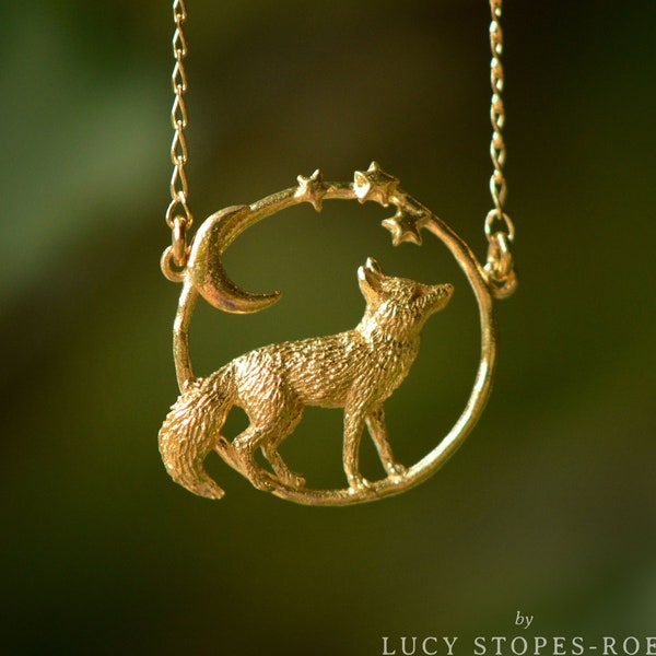 Handmade Silver/Gold Stargazing Fox Necklace