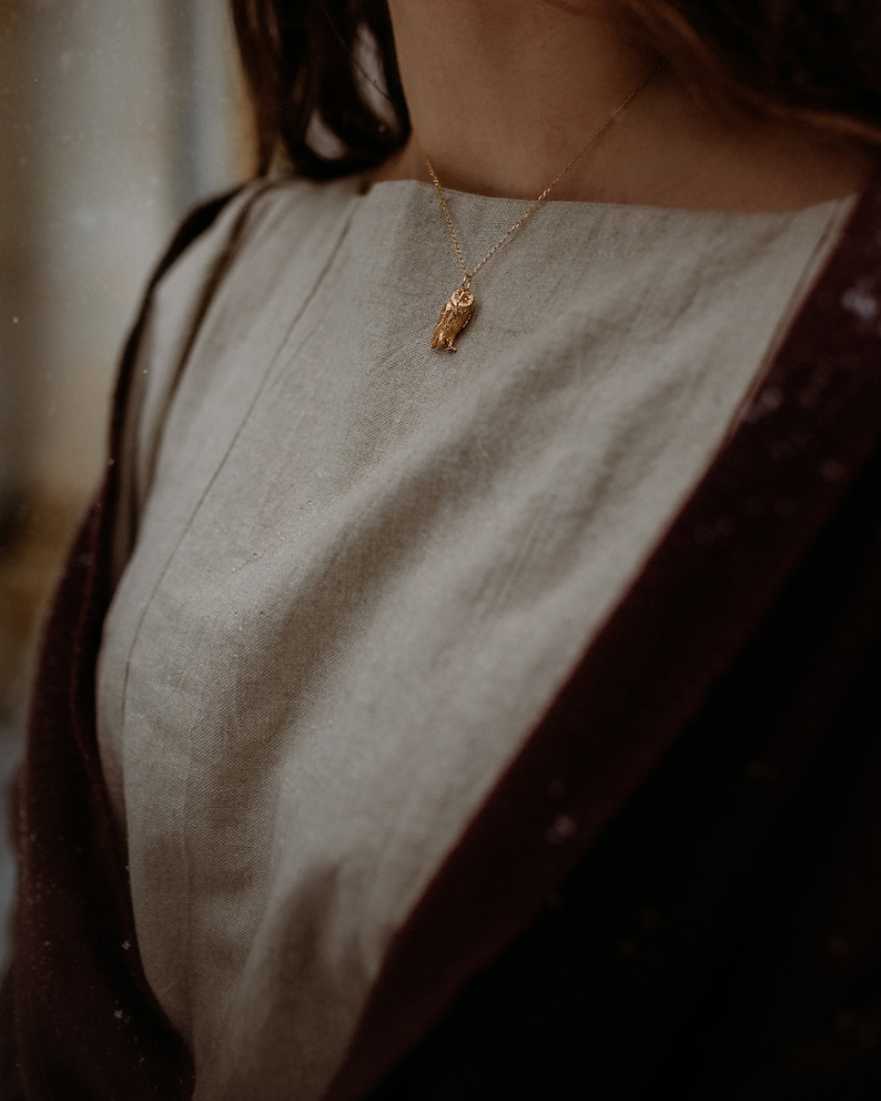 Barn Owl Pendant & Chain - Handmade in Gold/Silver image 7