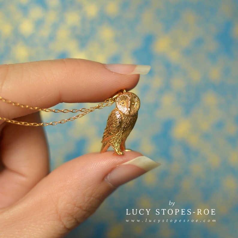 Barn Owl Pendant & Chain - Handmade in Gold/Silver image 6