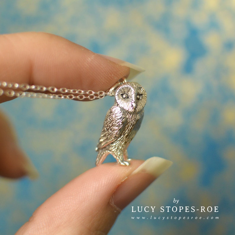 Barn Owl Pendant & Chain - Handmade in Gold/Silver image 2