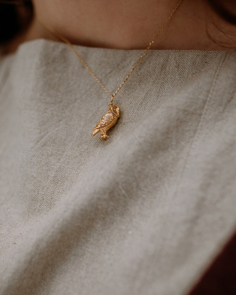 Barn Owl Pendant & Chain - Handmade in Gold/Silver image 4