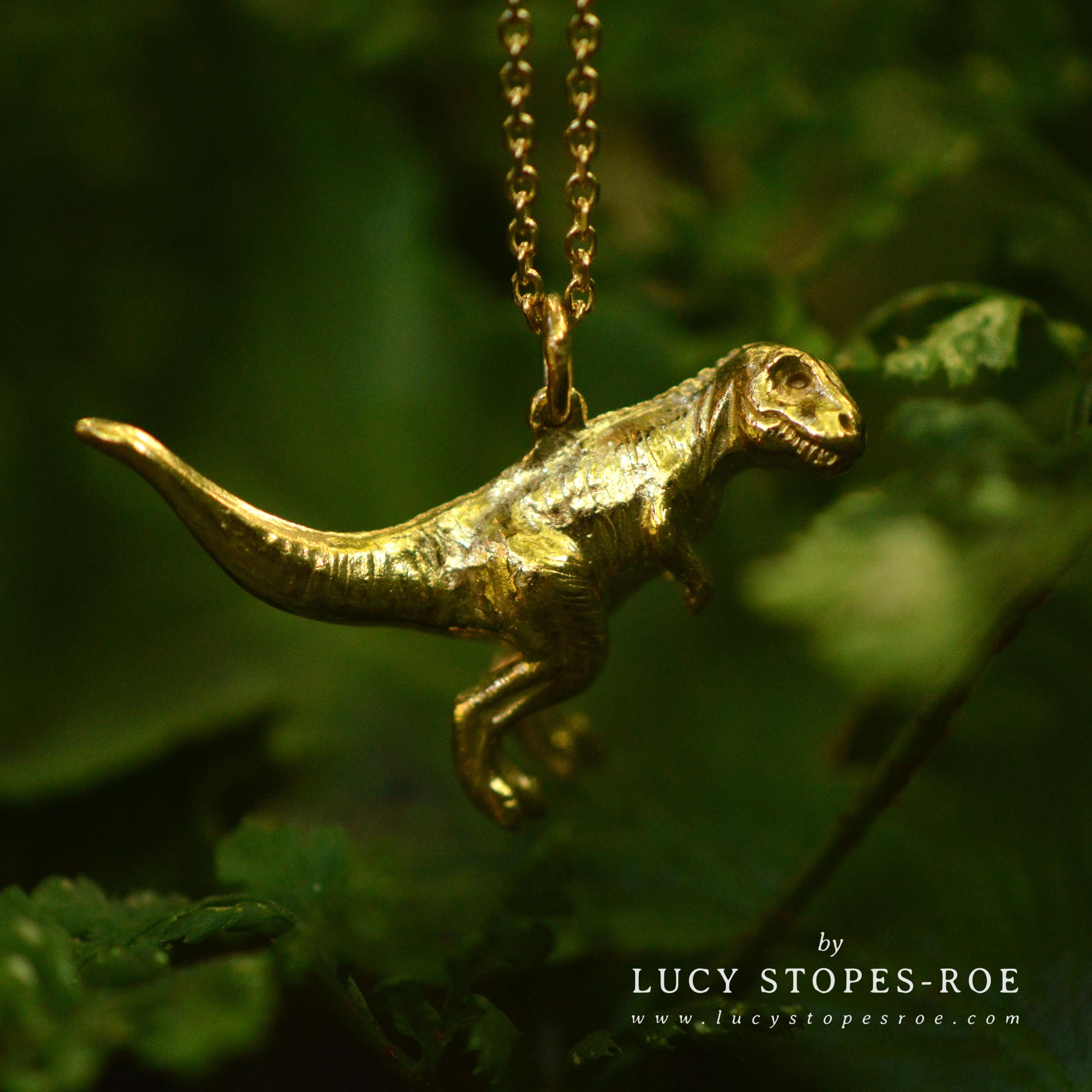 Handmade Gold/Silver T-Rex Dinosaur Pendant and Chain