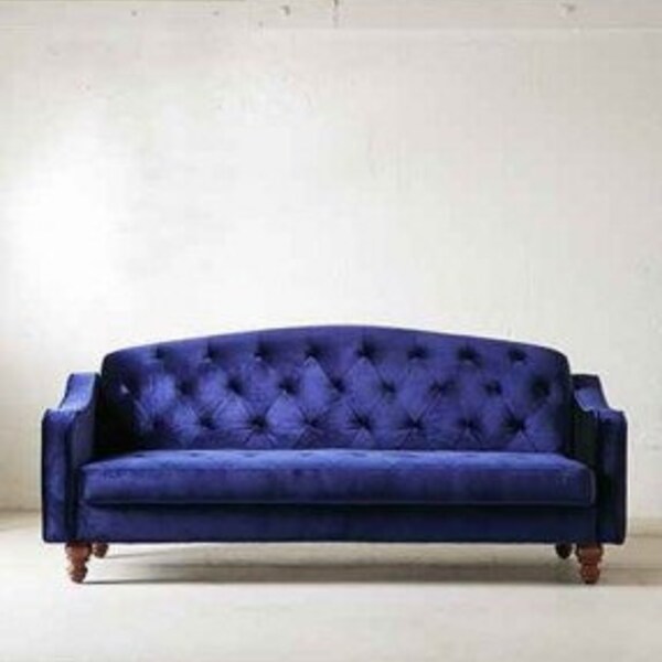 RESERVED:Purple Velvet Tufted Sofa Vintage Couch Bohemian Home Decor Victorian Storage