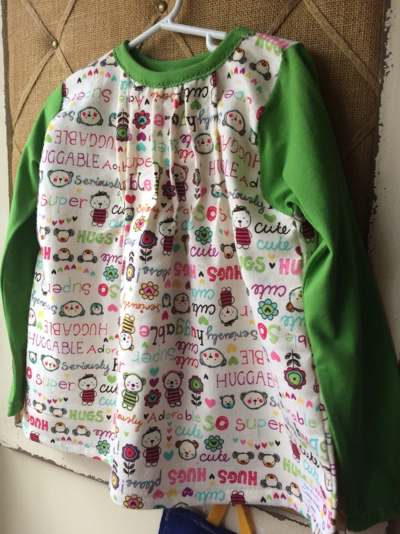 Green /& white printed flannel cotton tunic for baby girl\u2022toddler girl \u2022 Made to order
