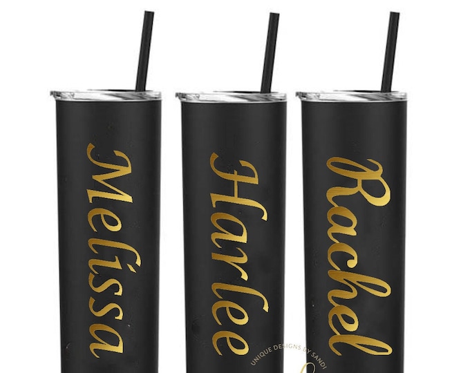 Personalized Gold Tumbler, Stainless Steel Skinny Tumbler, Personalized Gift, Wedding Tumbler, Bridesmaid Custom Gift, Bridal Party Tumbler