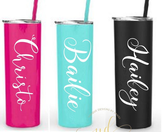 Personalized Tumbler, Stainless Steel Skinny Tumbler, Personalized Gift, Wedding Tumbler, Bridesmaid Custom Gift, Bridal Party Tumbler