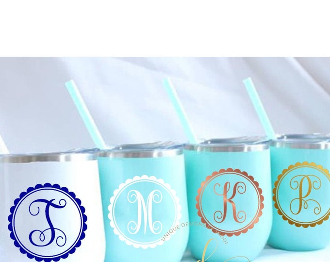 12 Oz Stainless Steel Stemless Wine Tumblers, Bev Stainless Double Wall Insulated Wine Tumblers, with lid and straw. bachelorette party