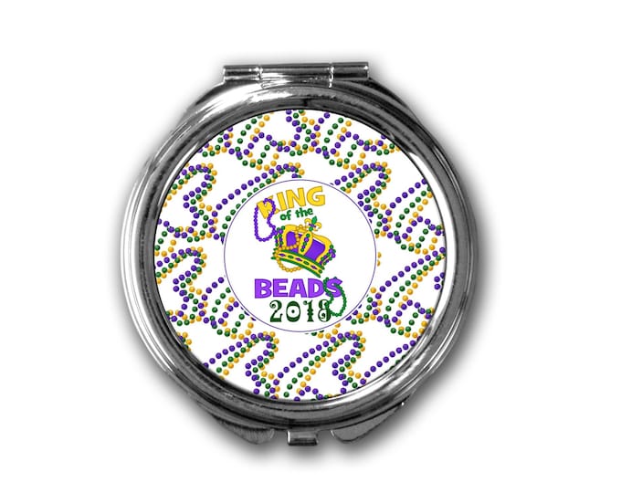Personalized Mardi Gras Compact Mirror,  Custom Gifts, Purse Mirror, Birthday Gift, Christmas Gift, Pocket mirror
