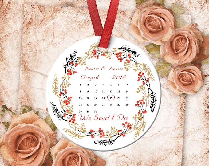 Engagement Ornament, Engagement Gift, Engagement Gifts Wedding Gift Calendar Personalized Porcelain Ornament She Said Yes FEATURED