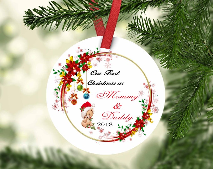 Our First Christmas Ornament,Housewarming Gift,Baby Ornament,Christmas,Custom Ornament,Personalized,Gifts for her,Porcelain Ornament