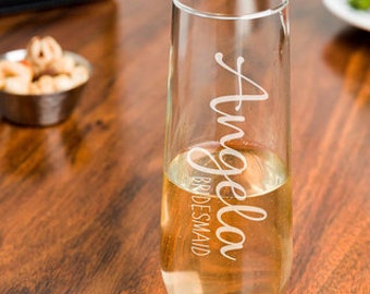 Bridesmaid Gift Ideas/Personalized Stemless Glasses/Bridesmaid Champagne Glasses/Personalized Champagne Flute/Monogram Glasses