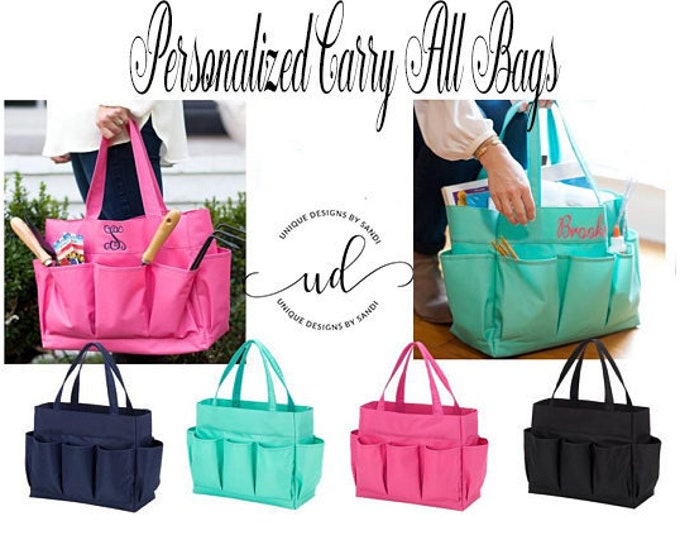 Monograms carryall bag, monogrammed tote bag, multipurpose tote, gifts for her, teachers bag, knitters gift, monogram tote, teachers gifts